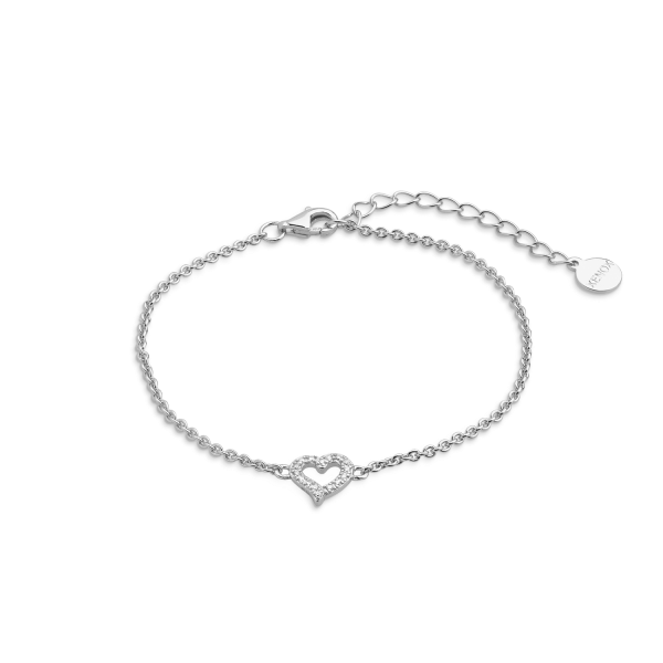 XENOX Herz ARMSCHMUCK für Damen, silberfarben aus Sterlingsilber, Länge 18,5 cm mit weißen Zirkonia